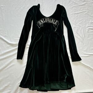 United Couture Green Velvet Mini Dress Scoop Neck Long Sleeve Stretch S